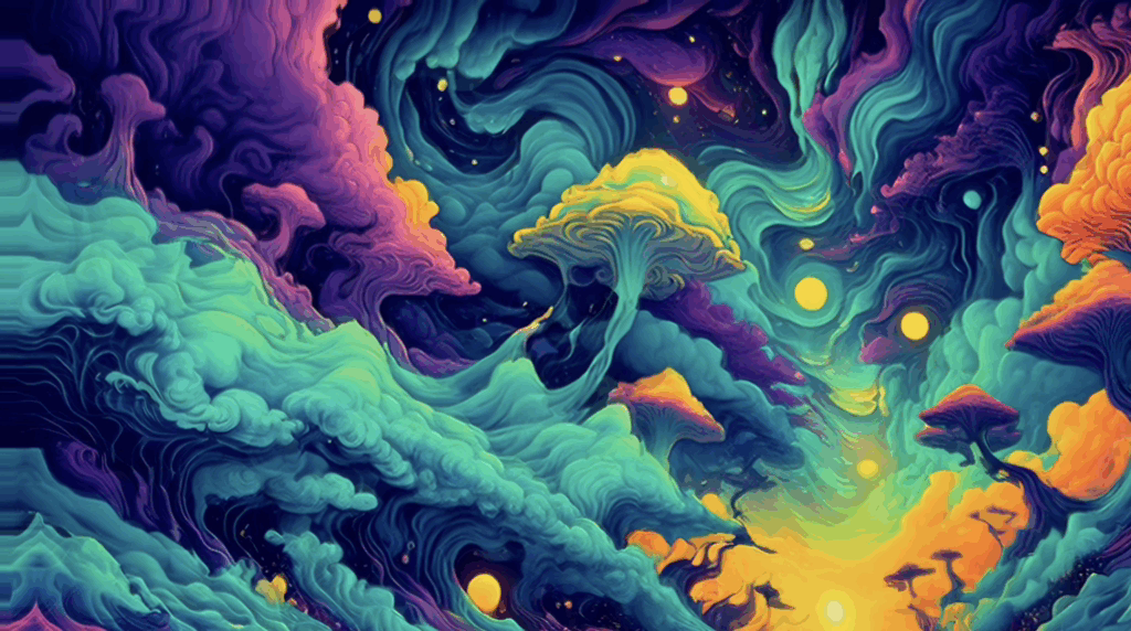 Vibrant waves of purple and teal flowing together in a visionary art loop.